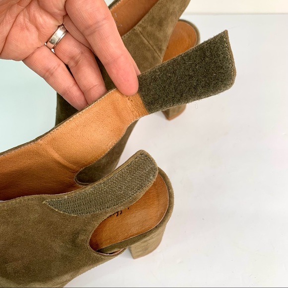 Anthropologie Jeffrey Campbell Baltimore Peep Toe Suede Ankle Booties Olive Sz 7 - Picture 8 of 10